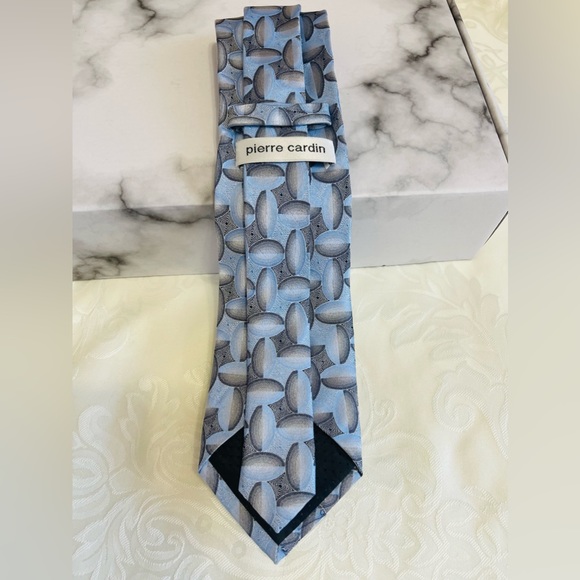 PIERRE CARDIN TIE NECKTIE GEOMETRIC BLUE SILVER - Picture 6 of 6